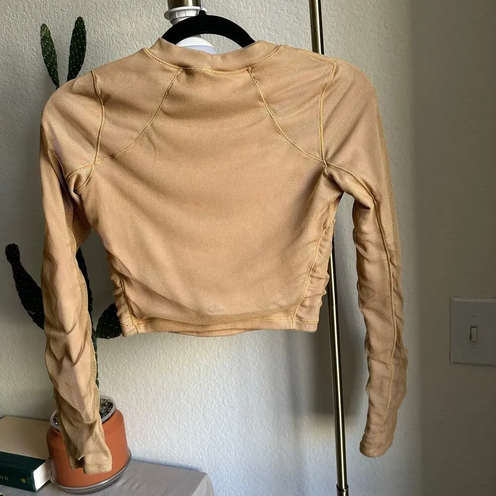 Alo Yoga Tan Textured Tulle Longsleeve